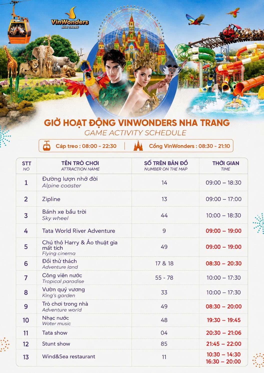 VinWonders Nha Trang game activity schedule